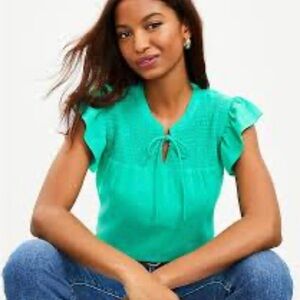 Green Ruffle Sleeve Loft Top